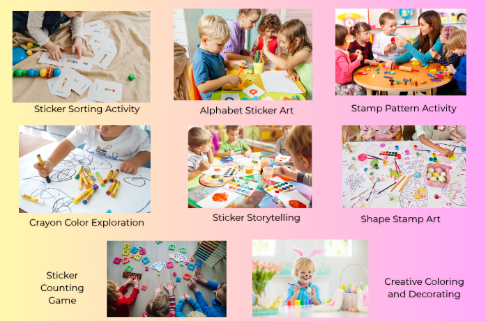 Preschool Activities with Stickers, Stamps, and Crayons for Early Learning